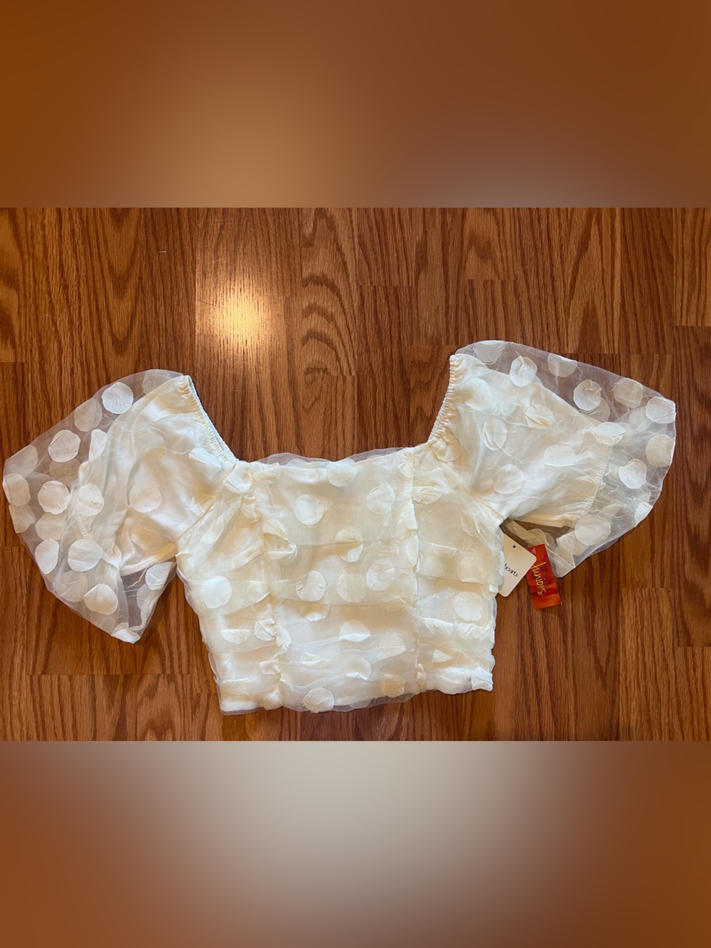 White Polka Dot Puff Sleeve Crop Top